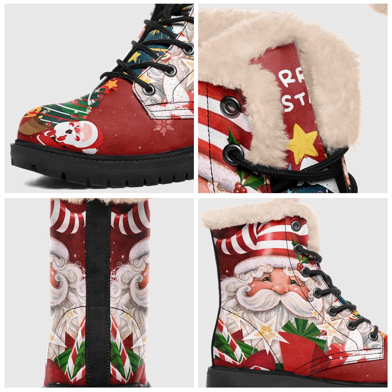 Winterstiefel für Damen, benutzerdefinierte Weihnachtsstiefel mit Weihnachtsmann-Print, Damen-Schnürstiefeletten mit Pelzfutter 