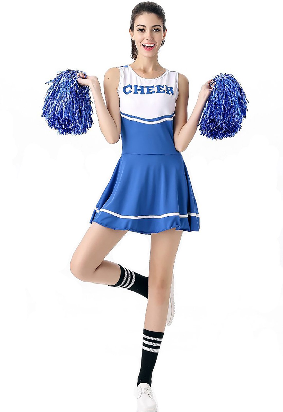 Blaues Cheerleader-Kostüm-Abendkleid High School Musical Cheerleading-Uniform ohne Pom-Pom