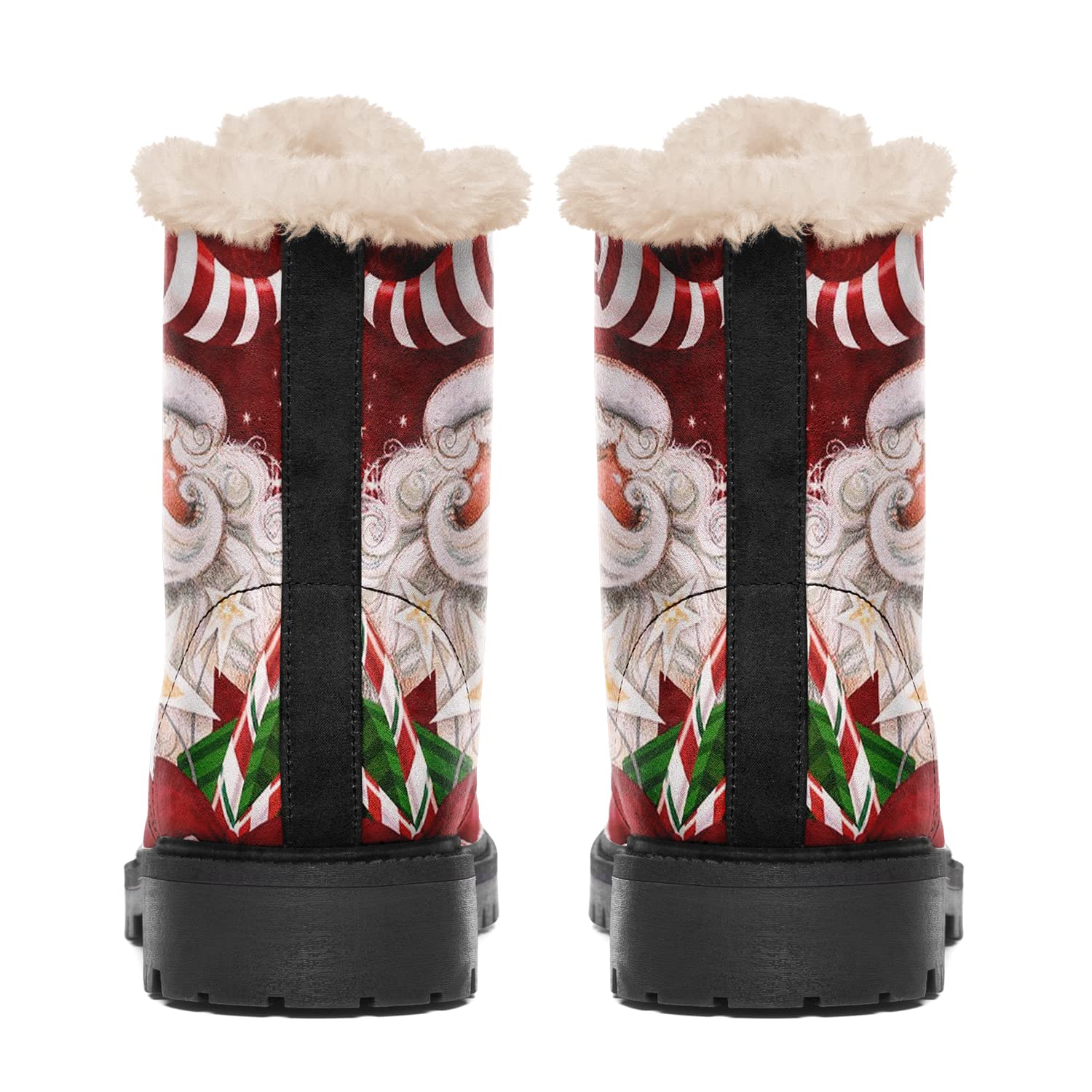 Winterstiefel für Damen, benutzerdefinierte Weihnachtsstiefel mit Weihnachtsmann-Print, Damen-Schnürstiefeletten mit Pelzfutter 